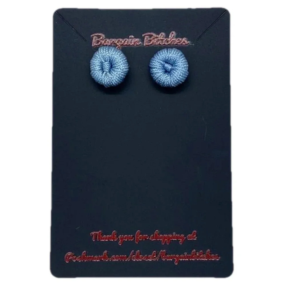 New pale blue crochet button earrings metal stud earrings retro style summer